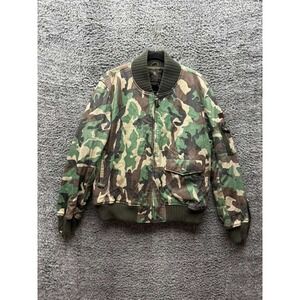 Rare Top Gun Camouflage Leather Quilted Full Zip Bomber Jacket Mens‎ Size L